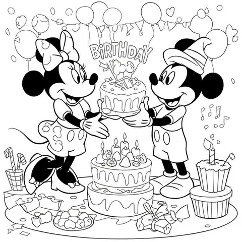 Mickey and Minnie's Birthday Bash Coloring Page