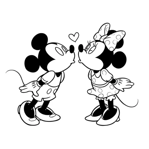 Mickey and Minnie Sweet Kiss Coloring Page
