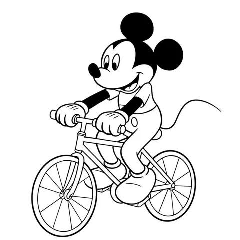 Mickey Mouse Bicycle Ride Coloring Page