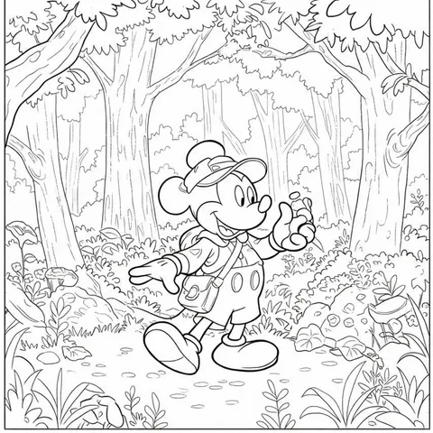 Mickey Mouse Forest Adventure Coloring Page