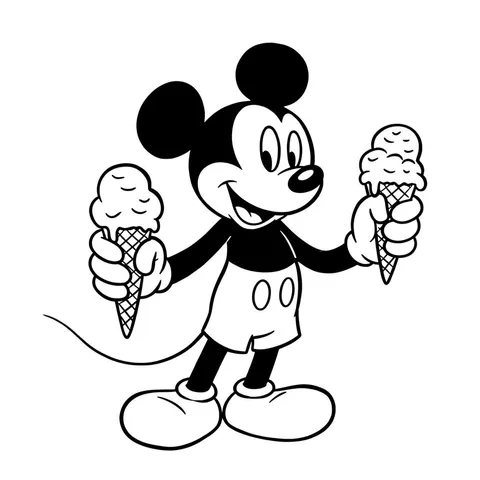Mickey Mouse with Ice Cream Cones Coloring Page