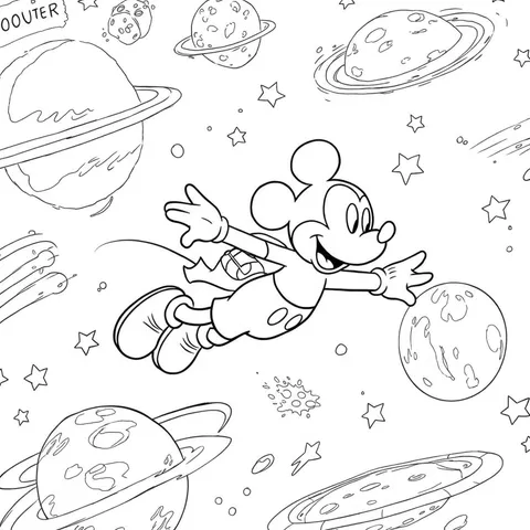 Mickey Mouse Space Adventure Coloring Page