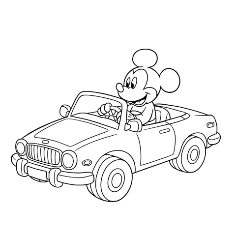 Mickey Mouse's Joyful Car Ride Coloring Page
