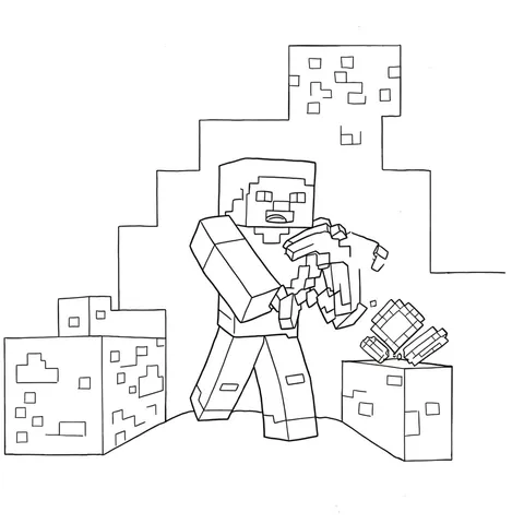 Minecraft Steve and Block Butterfly Coloring Page