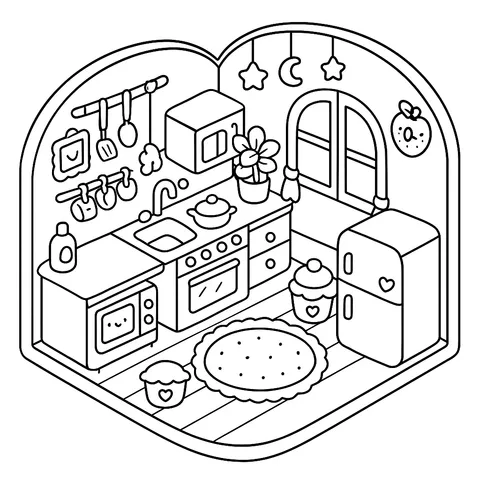 My Dream Kawaii Kitchen Coloring Page