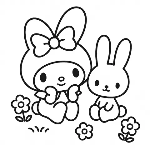 Adorable My Melody & Bunny Friend Coloring Page