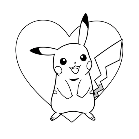 Adorable Pikachu with Heart Coloring Page