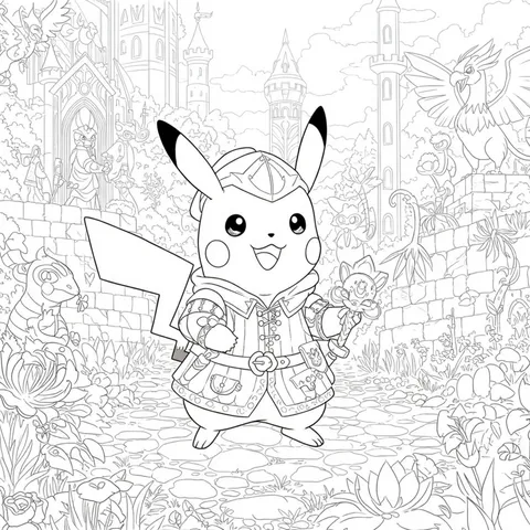 Pikachu's Medieval Adventure Coloring Page