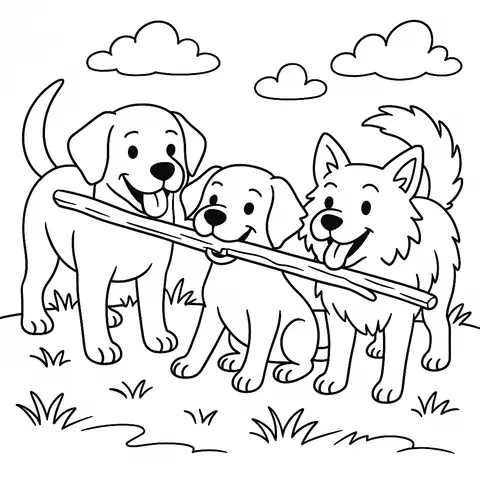 Playful Pups Teamwork Coloring Page