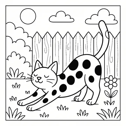 Playful Spotted Cat Stretching Coloring Page