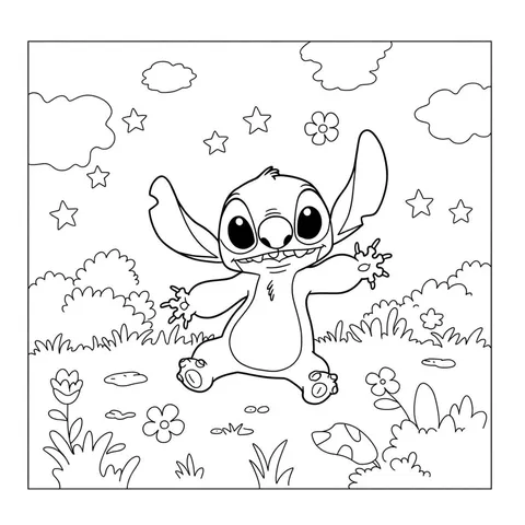 Playful Stitch Outdoor Fun Coloring Page