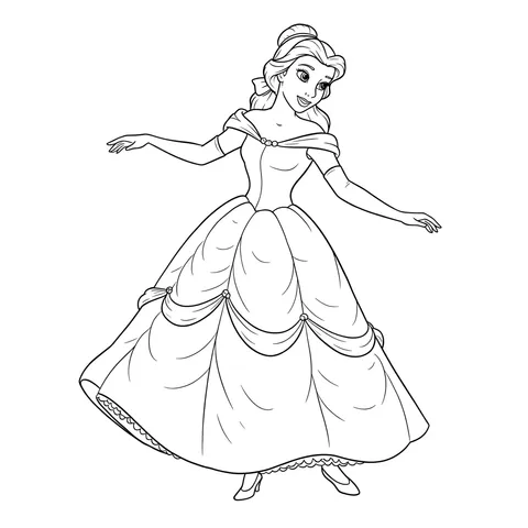 Elegant Princess Belle Ball Gown Coloring Page