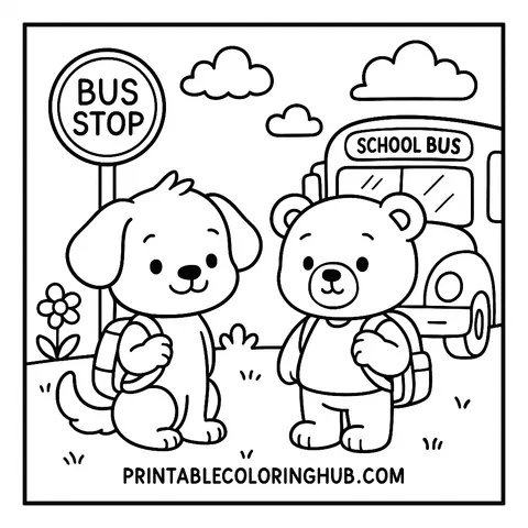 School Bus Buddies Coloring Page