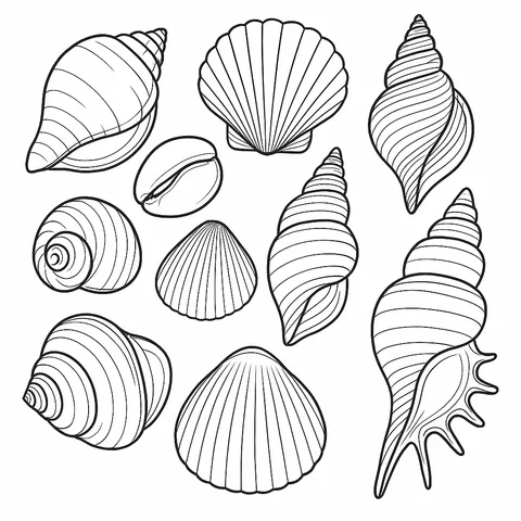 Beautiful Seashell Collection Coloring Page