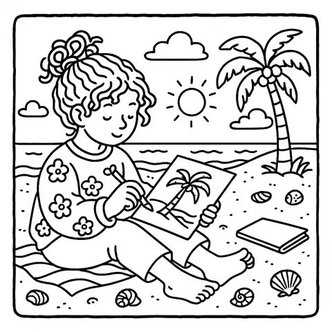 Seaside Sketching Fun Coloring Page