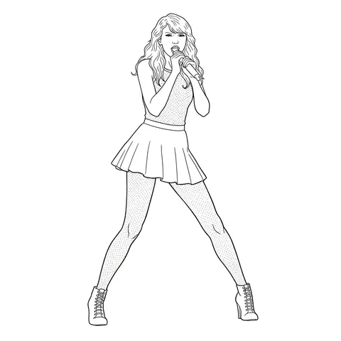 Singing Superstar Taylor Swift Inspired Coloring Page