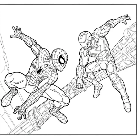 Epic Spider-Man and Iron Man Team-Up Coloring Page