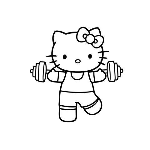 Strong Hello Kitty Weightlifting Coloring Page