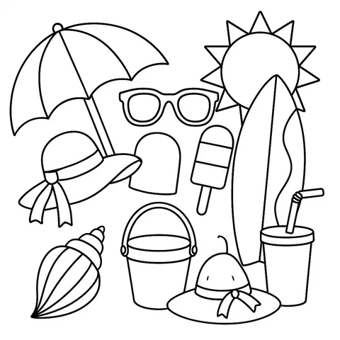 Summer Beach Essentials Coloring Page