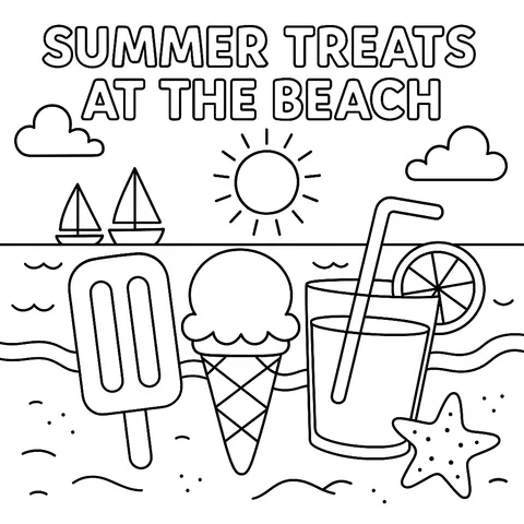 Summer Treats at the Beach Coloring Page