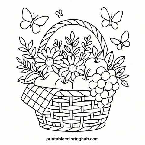 Summer Picnic Basket Coloring Page