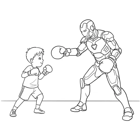 Superhero Robot Boxing Training Coloring Page