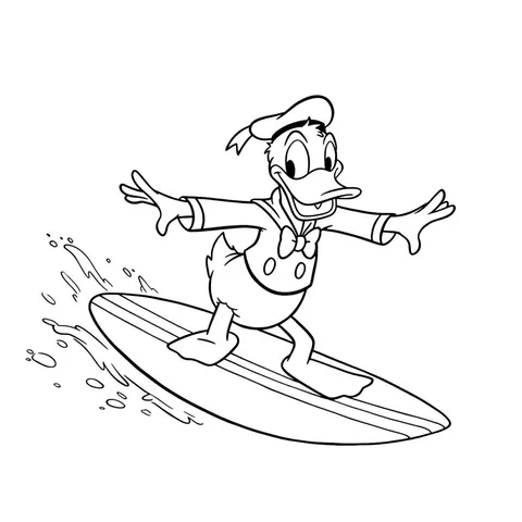 Surfing Donald Duck Coloring Page