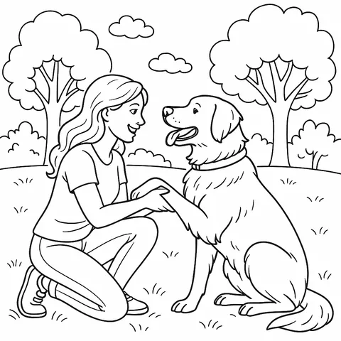 Woman and Dog Best Friends Coloring Page