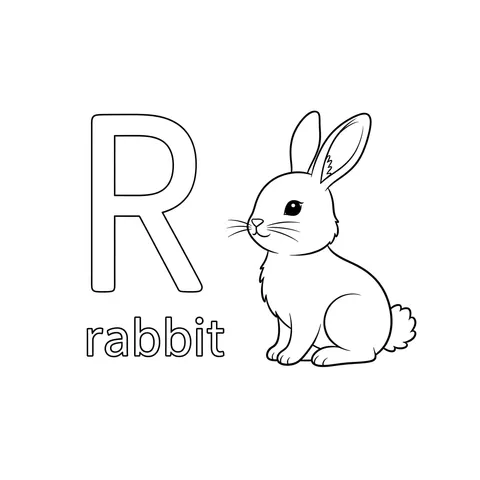 Alphabet Fun R for Rabbit Coloring Page