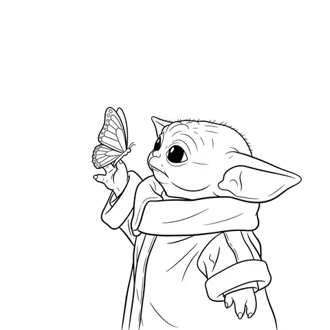 Baby Yoda Butterfly Friend Coloring Page