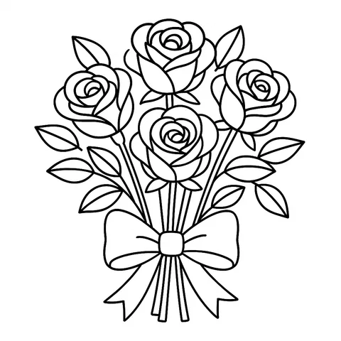 Beautiful Rose Bouquet Blooms Coloring Page