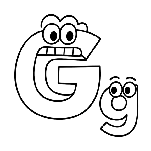 Cartoon Letter G Faces Coloring Page