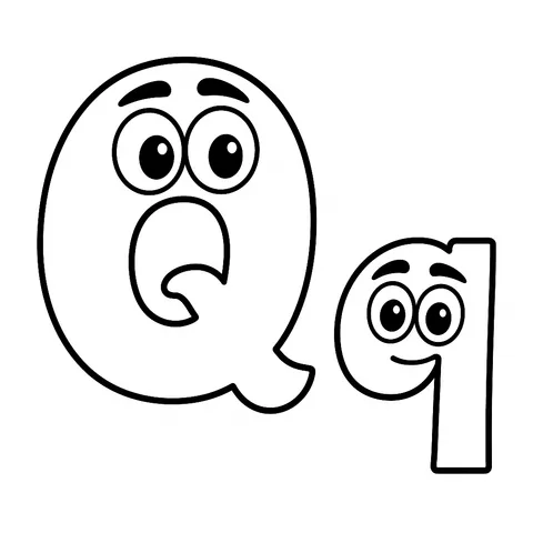 Cartoon Letter Q Characters Coloring Page