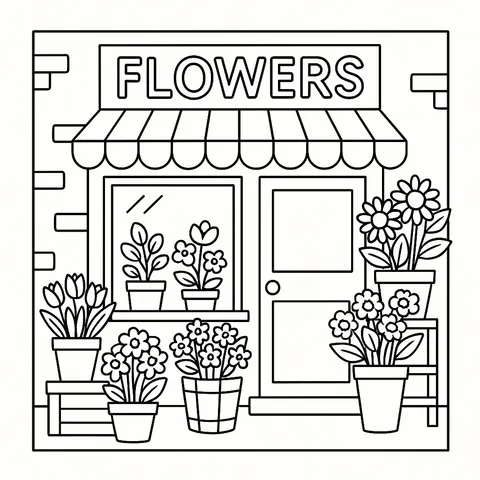 Charming Flower Shop Scene Coloring Page