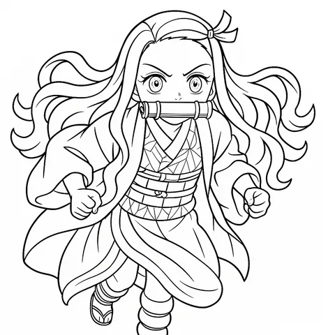 Chibi Nezuko Dashing Forward Coloring Page
