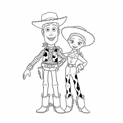 Cowboy and Cowgirl Pals Coloring Page