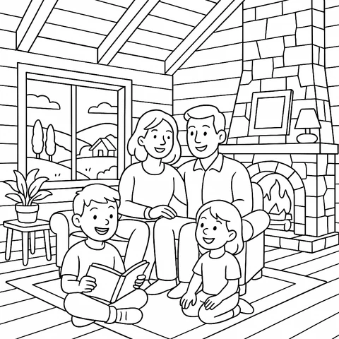Cozy Family Reading Time Coloring Page