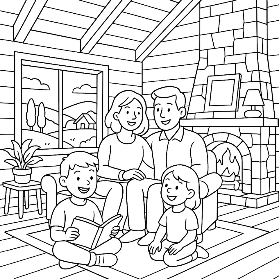 Cozy Family Reading Time Coloring Page coloring page