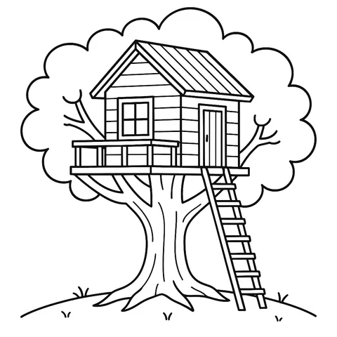 Cozy Treetop Hideaway Coloring Page