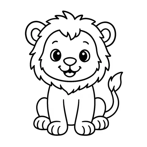 Cute Lion Cub Smiles Coloring Page
