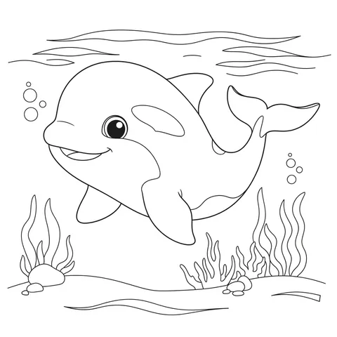 Friendly Orca Ocean Swim Coloring Page