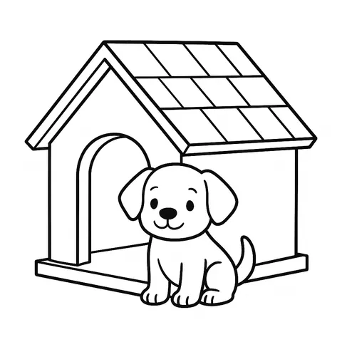 Cute Puppy Doghouse Coloring Page