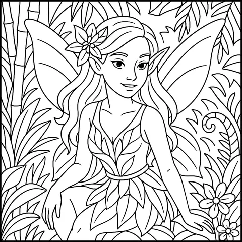 Enchanted Forest Fairy Coloring Page