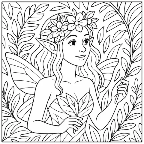 Enchanting Forest Fairy Coloring Page