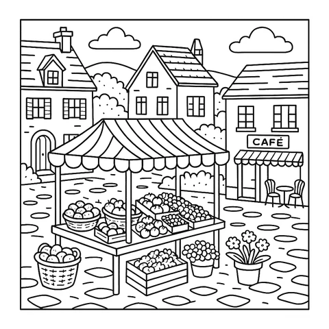 European Market Delight Coloring Page