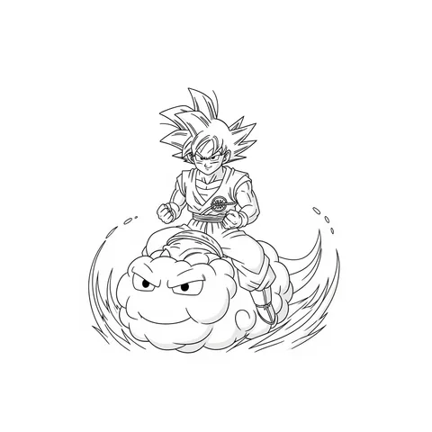 Goku Flying Nimbus Adventure Coloring Page