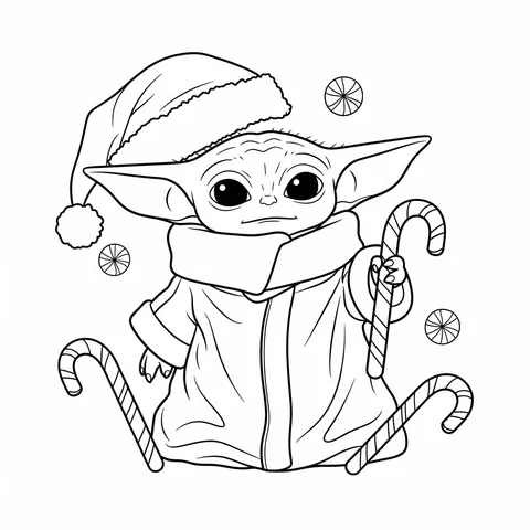 Festive Alien with Candy Canes Coloring Page