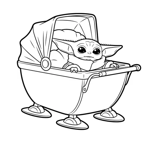 Adorable Grogu in Hover Pram Coloring Page