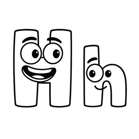 Happy Letter H Characters Coloring Page