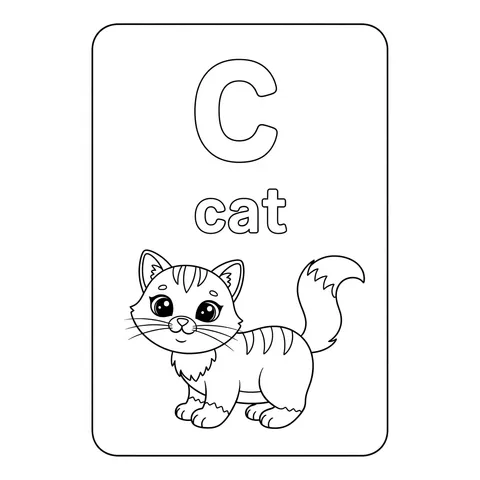 Letter C Cat Fun Coloring Page